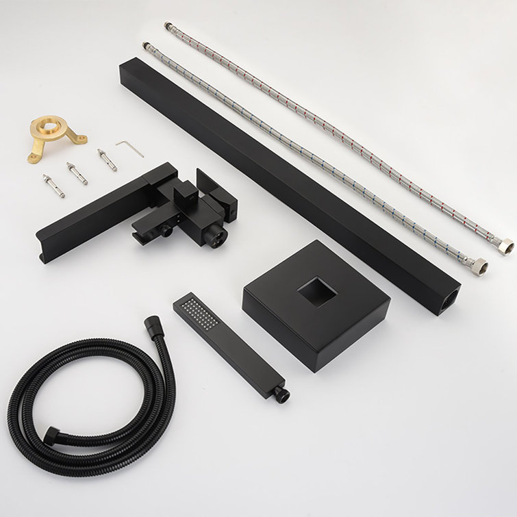 Matte Black Brass Floor-Mounted Freestanding Tub Filler
