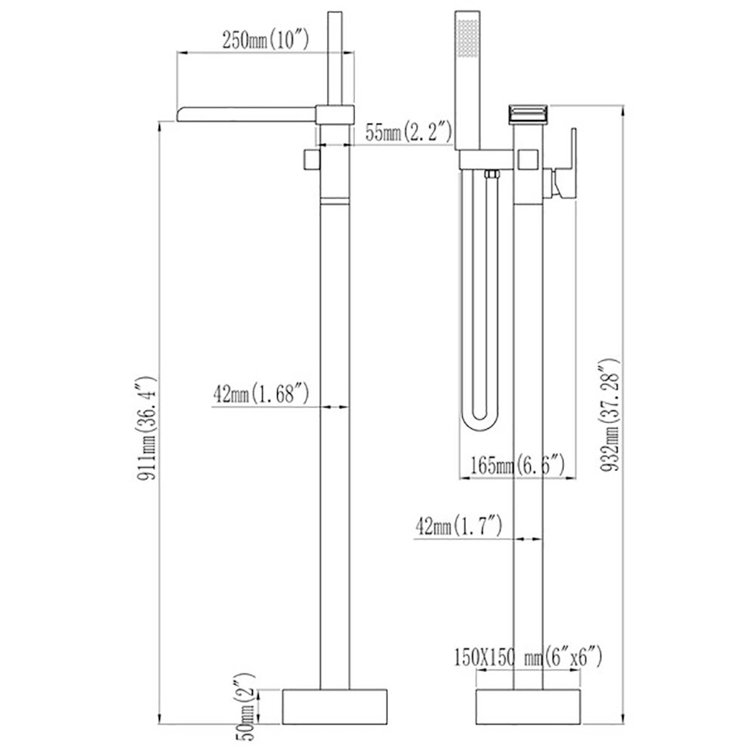 Matte Black Brass Floor-Mounted Freestanding Tub Filler