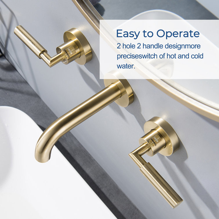 Brushed Gold Wall-Mounted Dual Handle Bathroom Faucet
