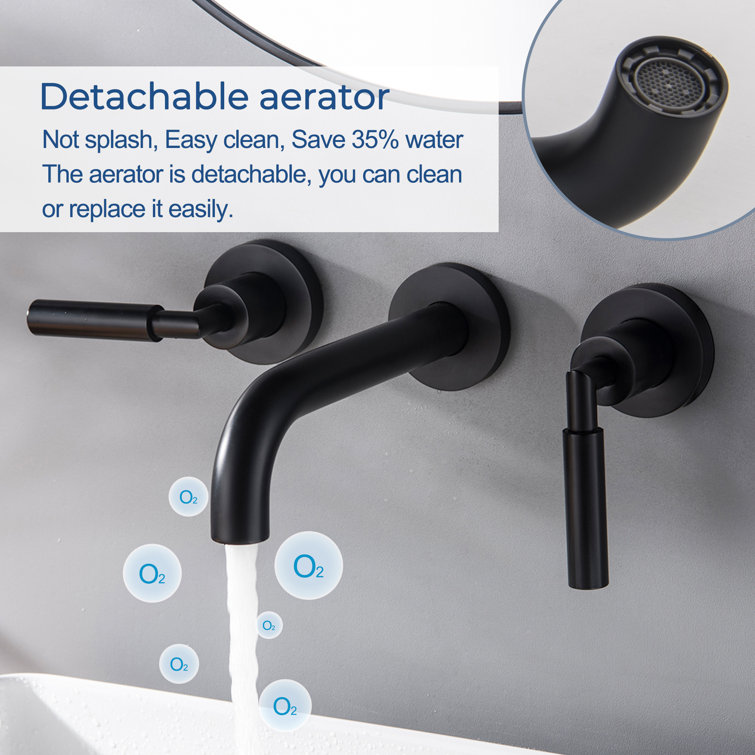 Matte Black Wall Mounted Solid Brass Dual Handle Bathroom Faucet