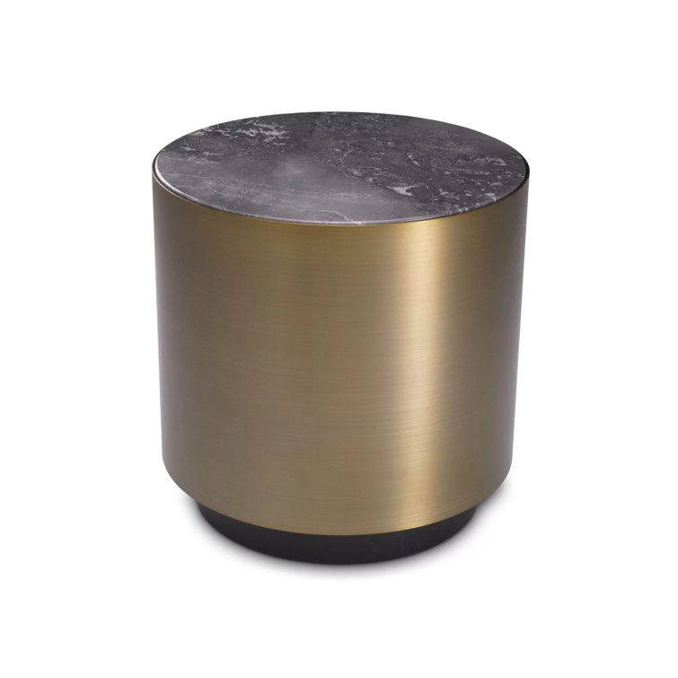 Round Brass and Gray Marble End Table