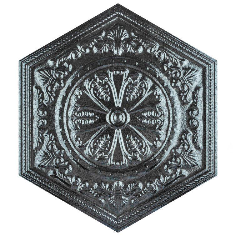 Transitional Glossy Silver Hex Porcelain Tile, 10" x 12"