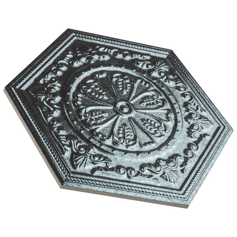 Transitional Glossy Silver Hex Porcelain Tile, 10" x 12"