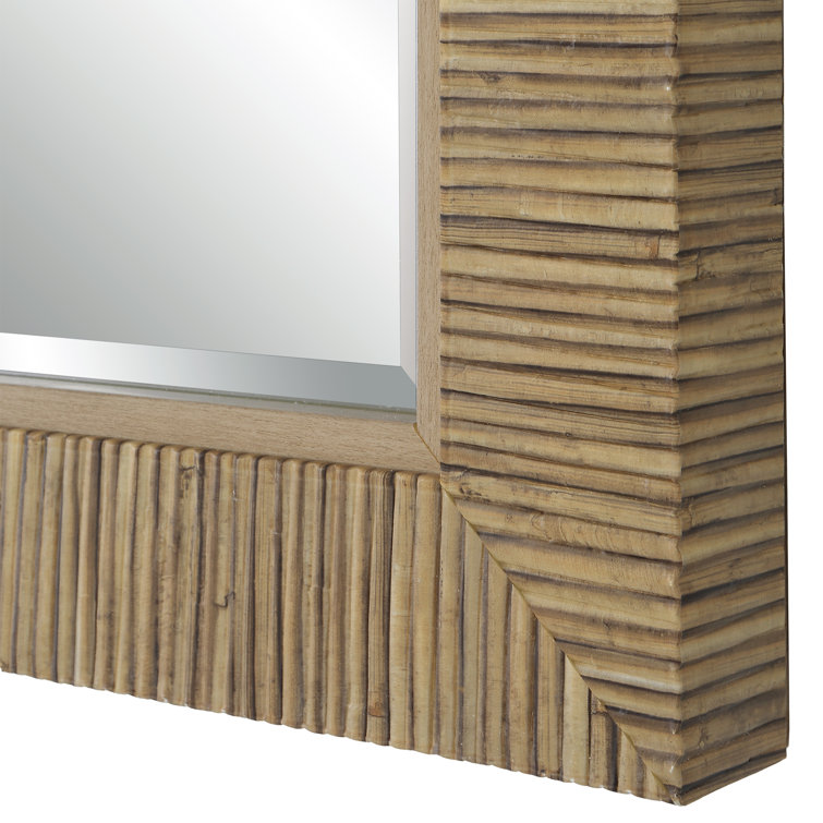 Brown Rattan Framed Full Length Rectangular Bathroom Mirror