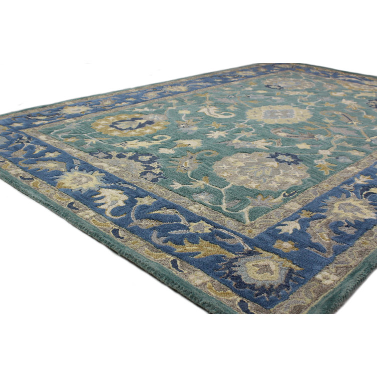 Handmade Blue Wool Floral Tufted 5' x 7' Rug