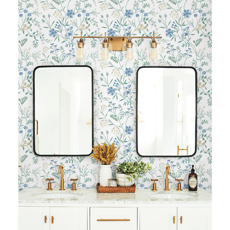 White and Blue Floral Self-Adhesive Peel and Stick Wallpaper Roll