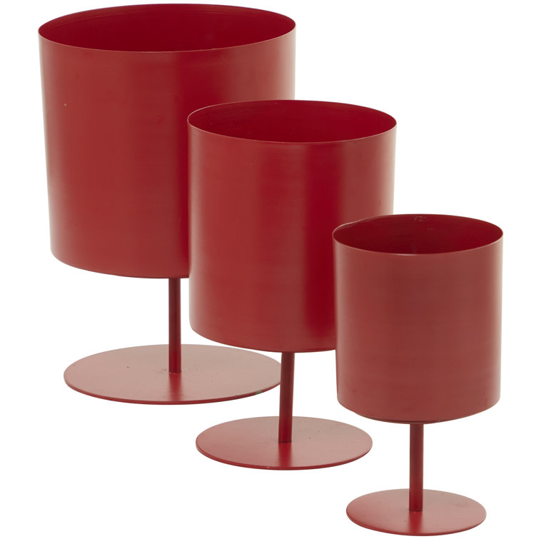 Set of 3 Red Metal Round Indoor Planters