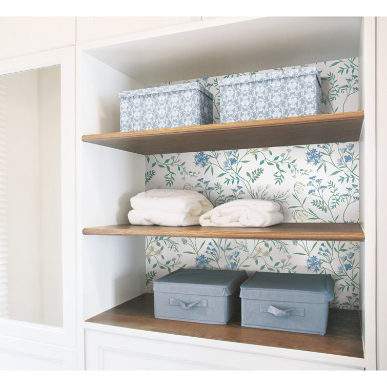 White and Blue Floral Self-Adhesive Peel and Stick Wallpaper Roll