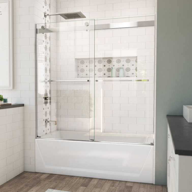 Essence 60" Frameless Chrome Sliding Tub Door with ClearMax