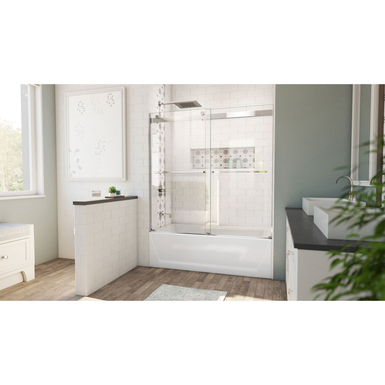 Essence 60" Frameless Chrome Sliding Tub Door with ClearMax