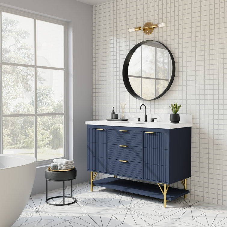 Calletano 48-Inch Navy Blue Freestanding Bathroom Vanity with Quartz Top