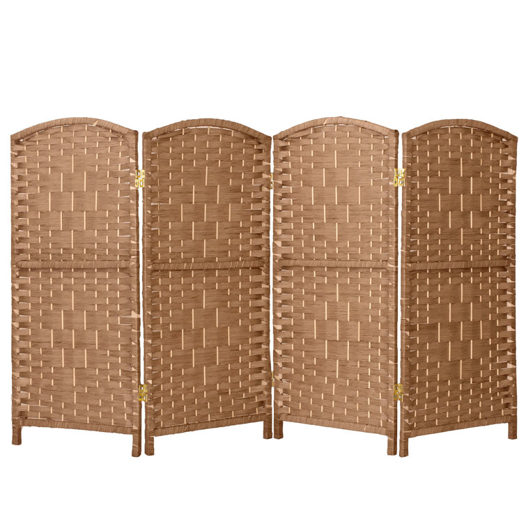 3 Ft Natural Woven Plant Fiber Folding Screen with 4 Panels