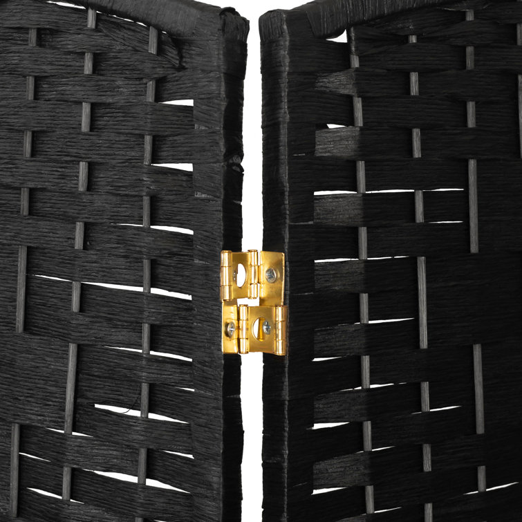 3 ft. Tall Black Woven Fiber Folding Screen - 6 Panel