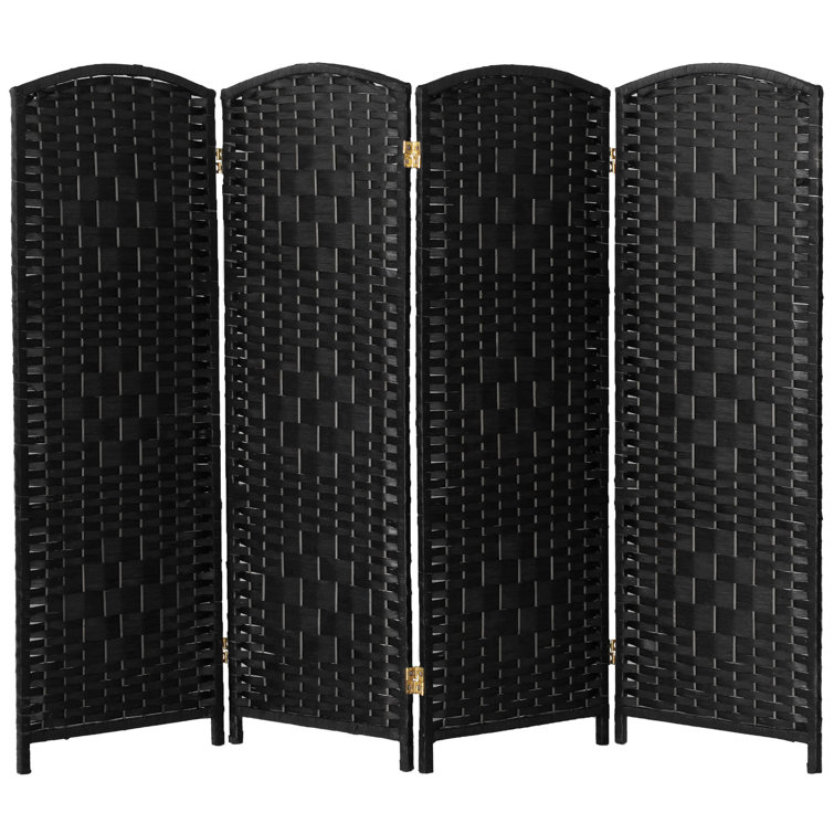 4 Ft Tall Black Woven Plant Fiber Folding Screen with 4 Panels