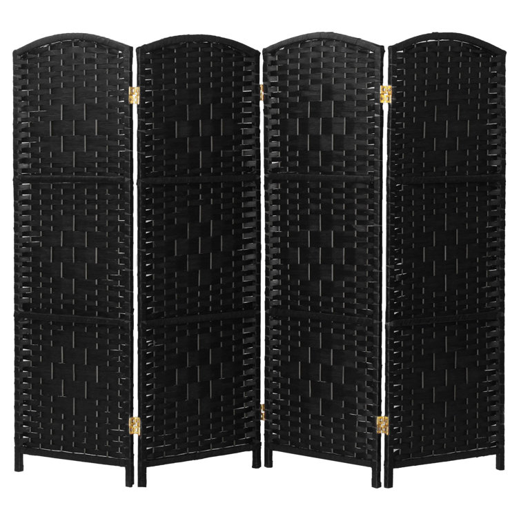 4 Ft Tall Black Woven Plant Fiber Folding Screen with 4 Panels