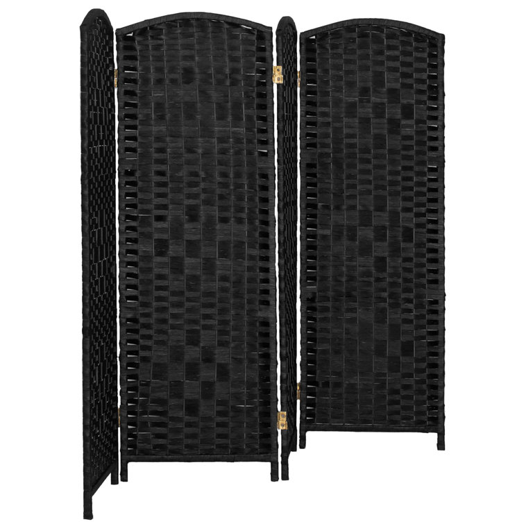 4 Ft Tall Black Woven Plant Fiber Folding Screen with 4 Panels