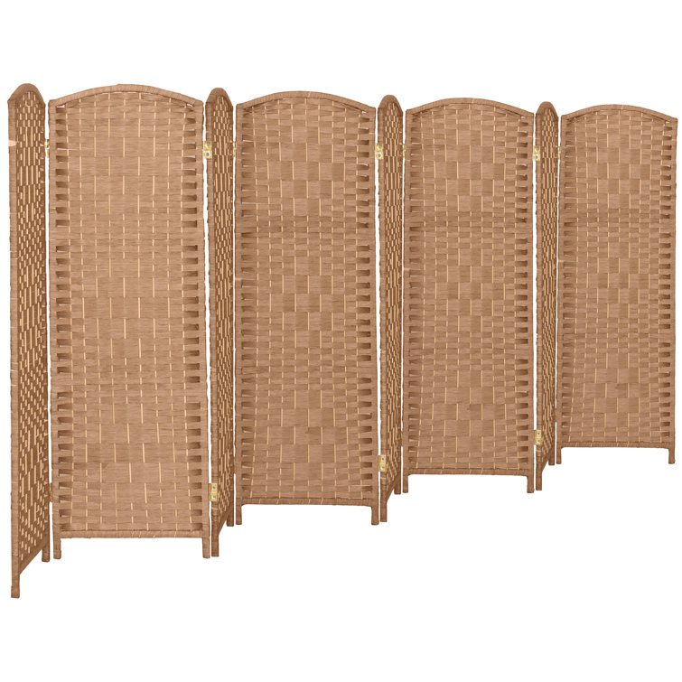 Natural Brown Woven Plant Fiber 8-Panel Folding Screen