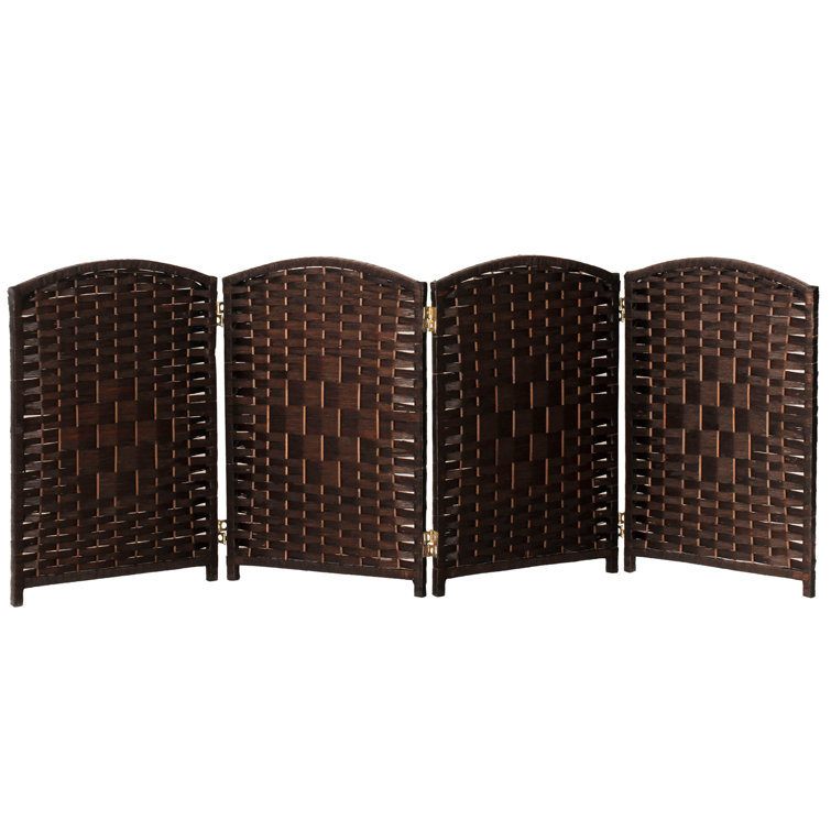 2 Ft Tall Dark Mocha Woven Fiber Folding Screen - 4 Panel