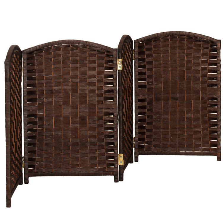 2 Ft Tall Dark Mocha Woven Fiber Folding Screen - 4 Panel
