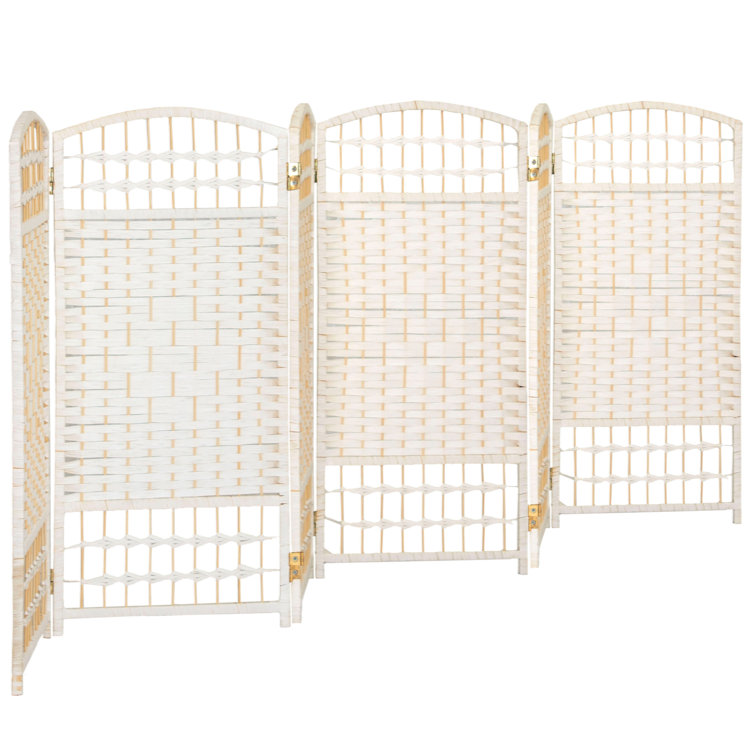 White Natural Fiber 6-Panel Folding Screen Room Divider