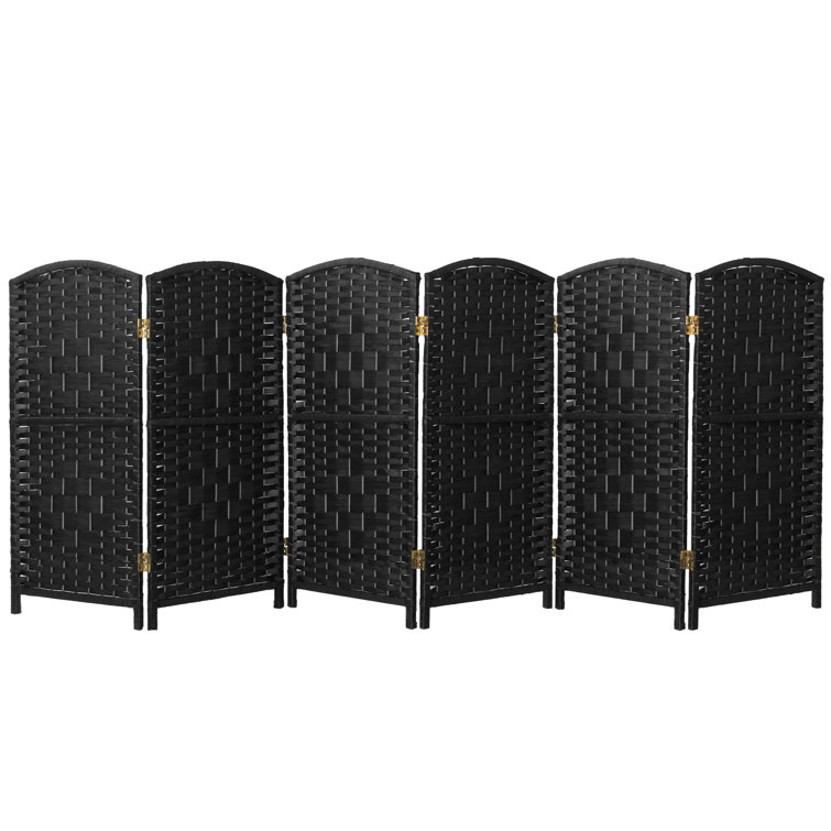 3 ft. Tall Black Woven Fiber Folding Screen - 6 Panel