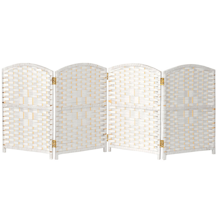 White Natural Fiber 4-Panel Folding Room Divider