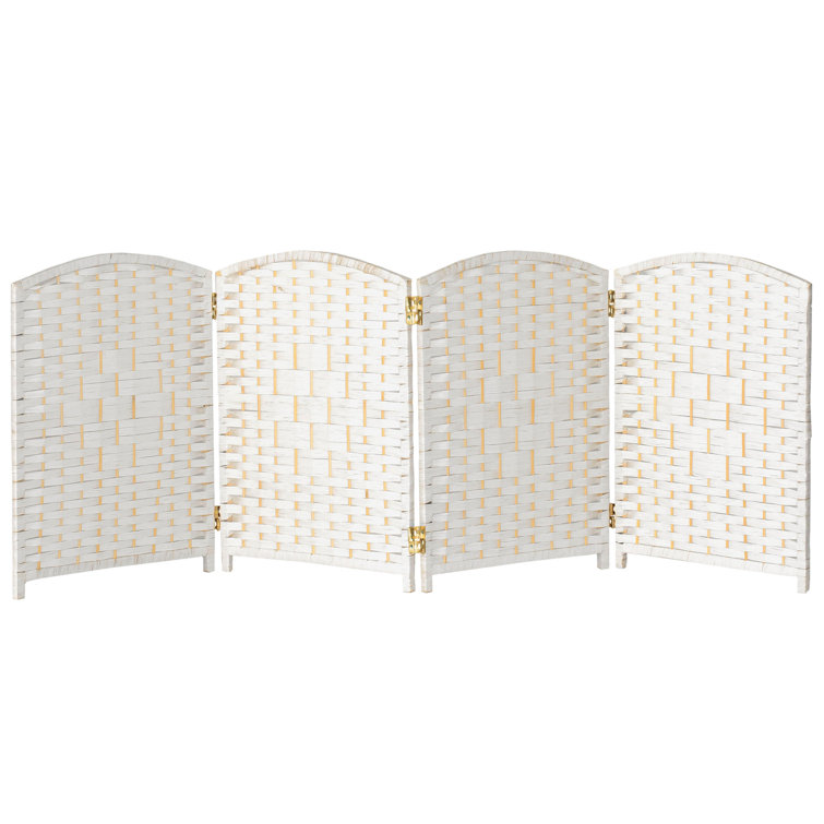 White Natural Fiber 4-Panel Folding Room Divider