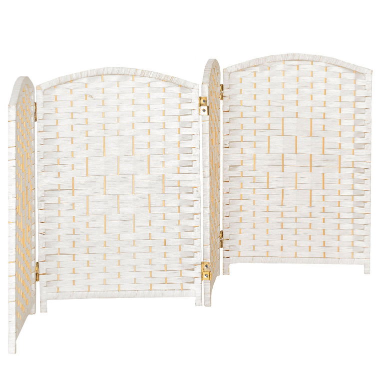 White Natural Fiber 4-Panel Folding Room Divider