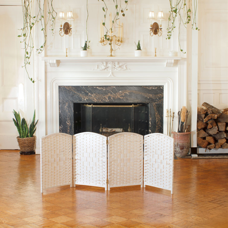 White Natural Fiber 4-Panel Folding Room Divider