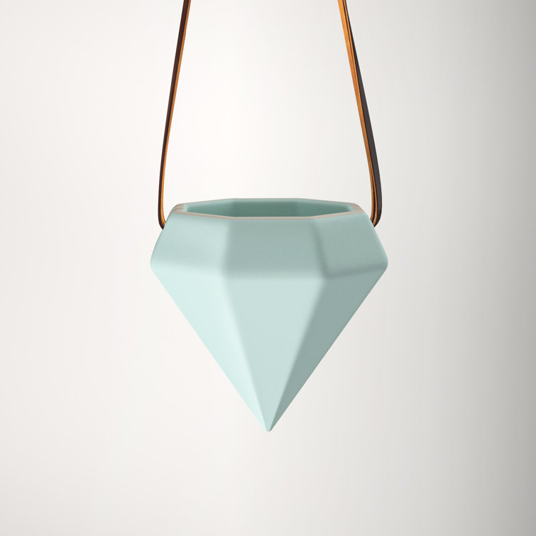 Guilford Pastel Mint Diamond Ceramic Hanging Planter