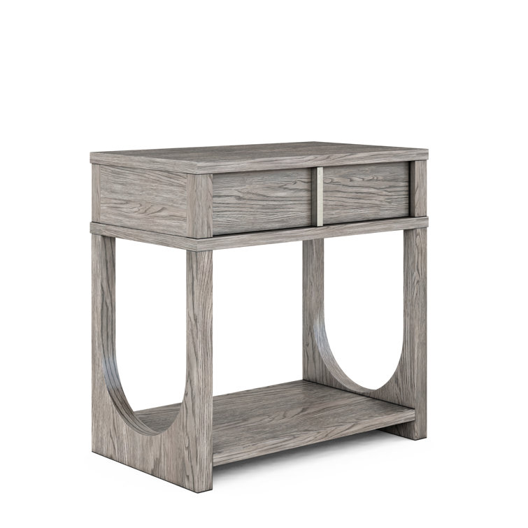 Oak and Stone Rectangular Nightstand with Drawer and Shelf