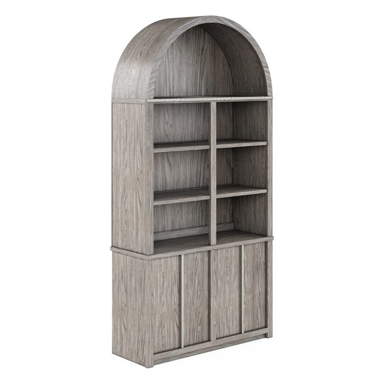 Mink Gray Lighted Solid Poplar Dining Hutch with Oak Veneer
