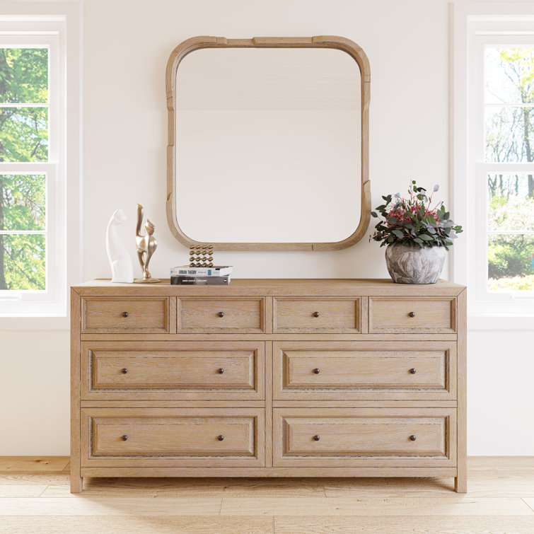 Cracked Almond Square Wood Wall Mirror