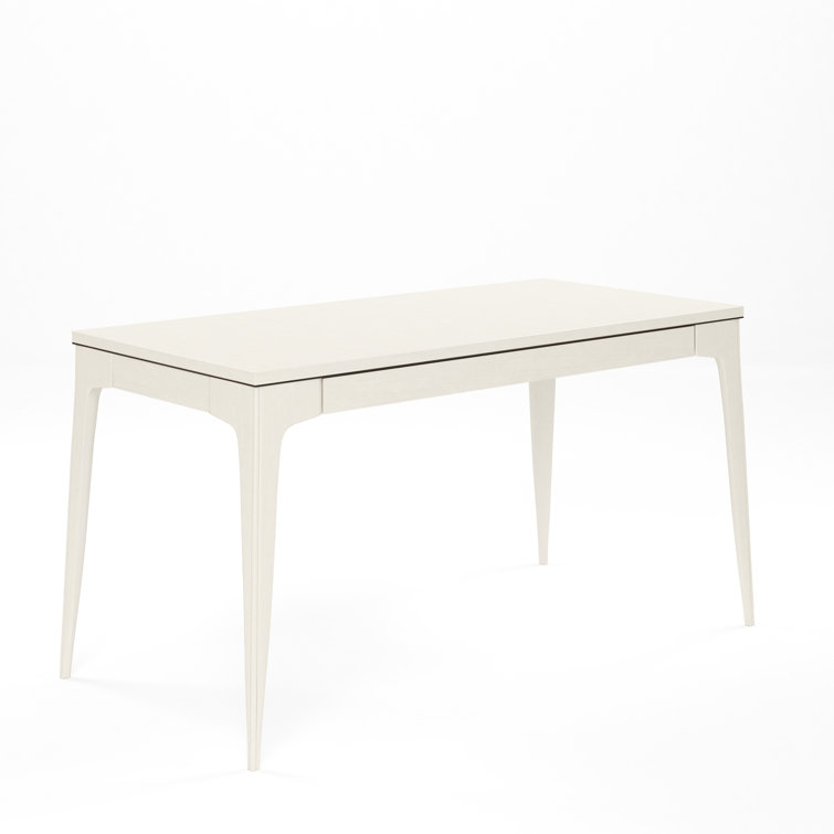 Alabaster White Poplar Writing Desk with Burnished Bronze Drawer