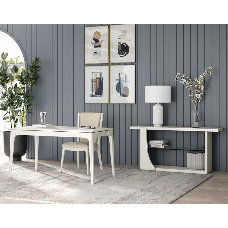 Alabaster White Poplar Writing Desk with Burnished Bronze Drawer