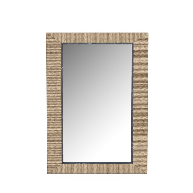 Transitional Brown Wood Wall Mirror with Textured Frame