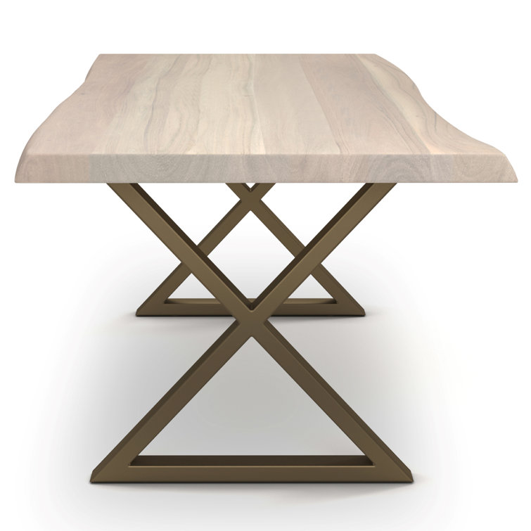 Reclaimed Acacia Wood Dining Table in White Wash with Pewter Aluminum Base