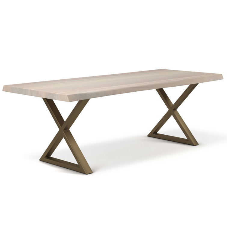 Reclaimed Acacia Wood Dining Table in White Wash with Pewter Aluminum Base