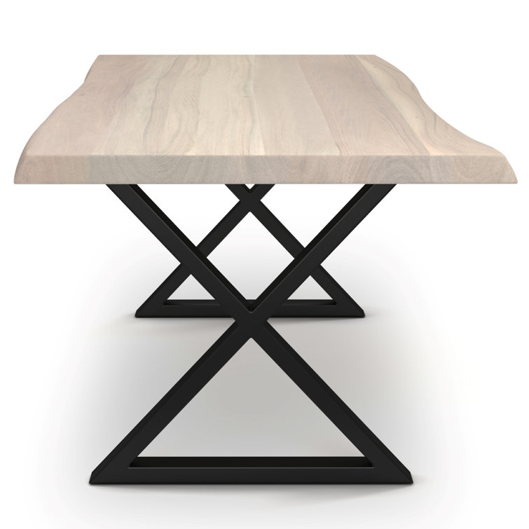 Sandblasted Grey Acacia Wood & Brass 92" Dining Table
