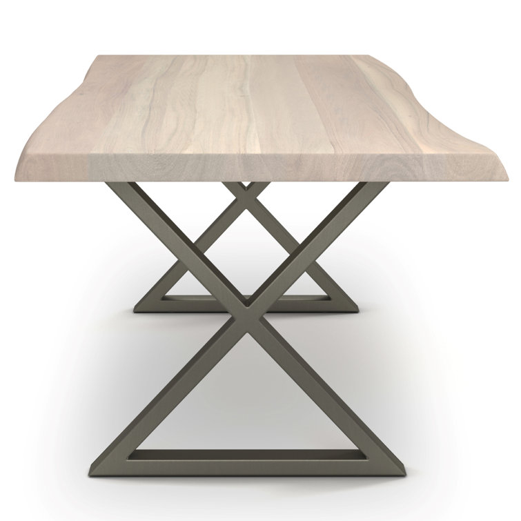 Reclaimed Acacia Wood Dining Table in White Wash with Pewter Aluminum Base