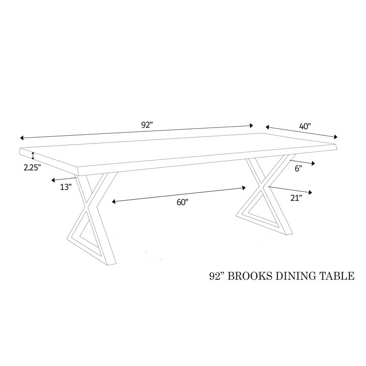 Sandblasted Grey Acacia Wood & Brass 92" Dining Table