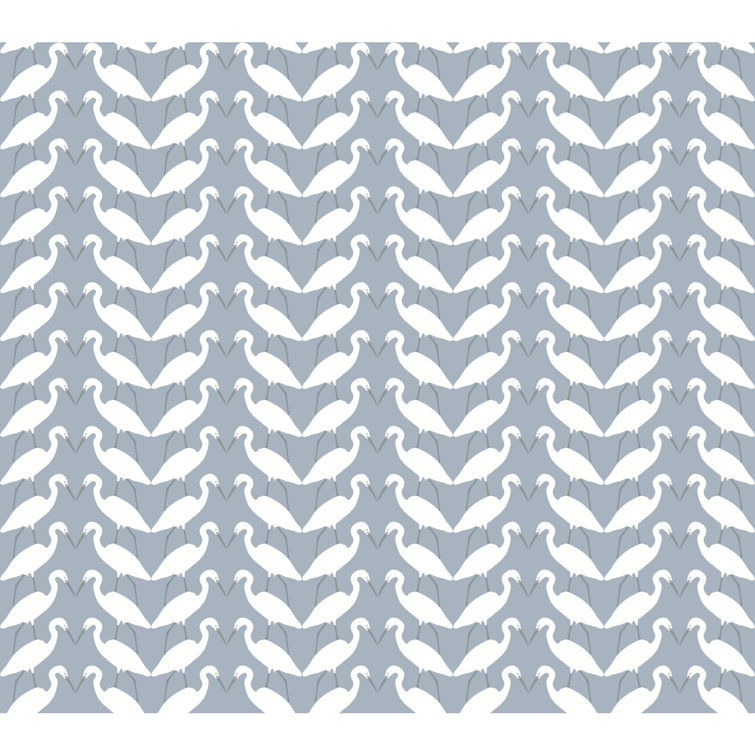 Elegant Blue and White Bird Pattern Peel & Stick Wallpaper