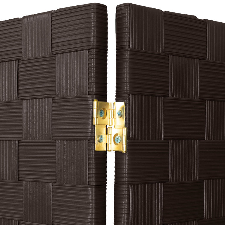 Dark Brown Vinyl Folding Floor Screen with Spruce Wood Frame