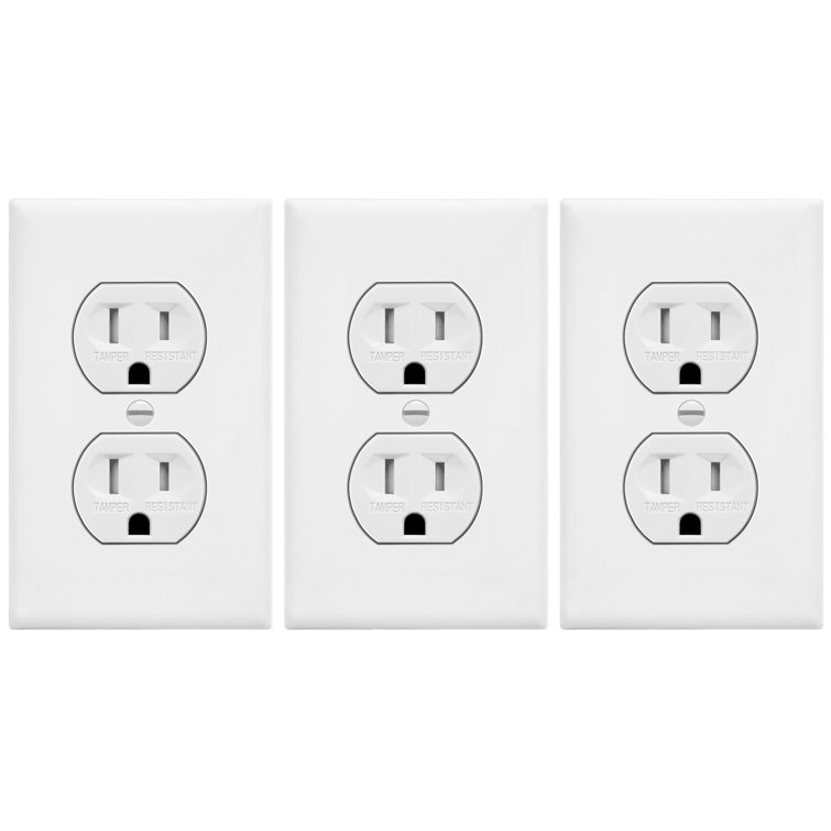 White Tamper Resistant Duplex Outlet with Wall Plate, 3-Pack