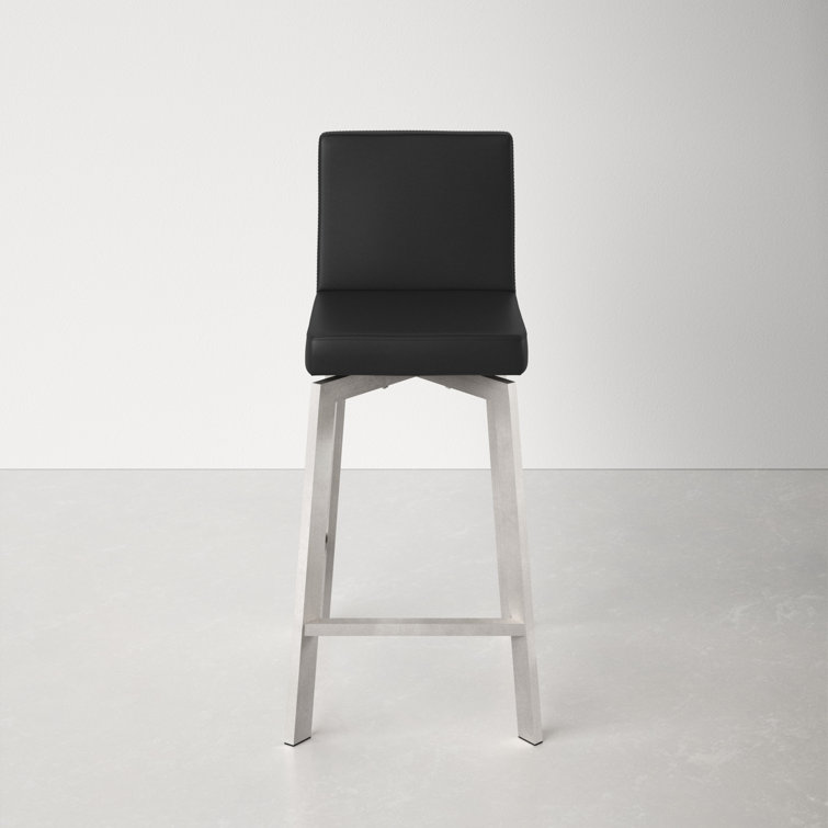 White Faux Leather Swivel Bar Stool with Stainless Steel Frame