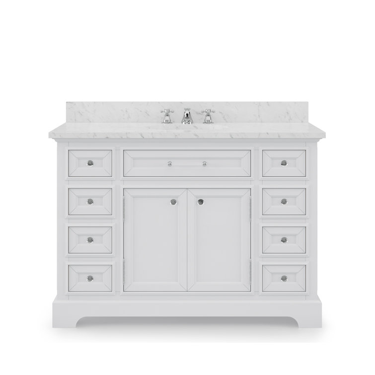 White Marble Top 48'' Single Bathroom Vanity with Ceramic Sink