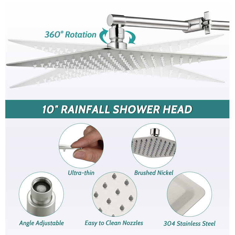 Brushed Nickel Adjustable Dual Rain Shower Head with Handheld