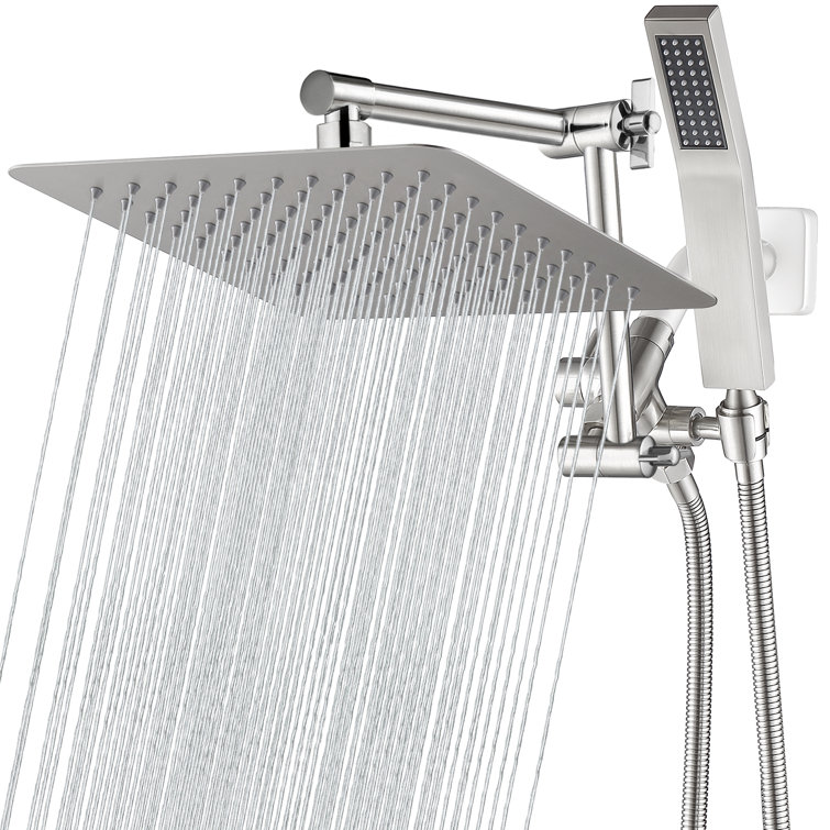Brushed Nickel Adjustable Dual Rain Shower Head with Handheld