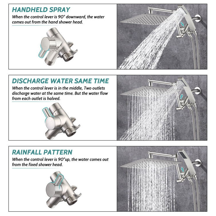 Brushed Nickel Adjustable Dual Rain Shower Head with Handheld