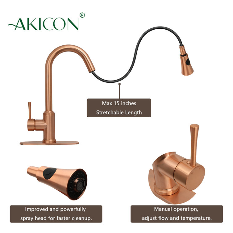 Copper Brass Pull-out Spray Single Handle Kitchen Faucet
